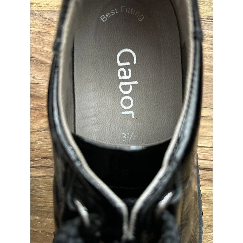 GABOR Comfort Black Patent Oxford Almond Toe Lace Up Brogue Loafer Academia Y2K